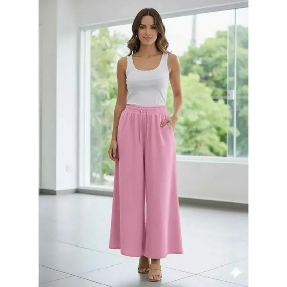 Calça Saia Feminina com Cintura Alta e Bolsos Laterais Estilo Casual e Confortável