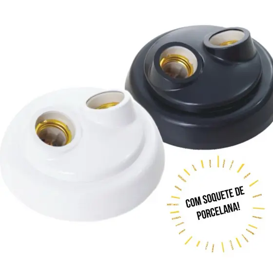 LUMINARIA PLAFON DUPLO  SOBREPOR - 2 LAMPADAS - AREA INTERNA - TETO - SOQUETE PORCELANA E27 GAZPLAST
