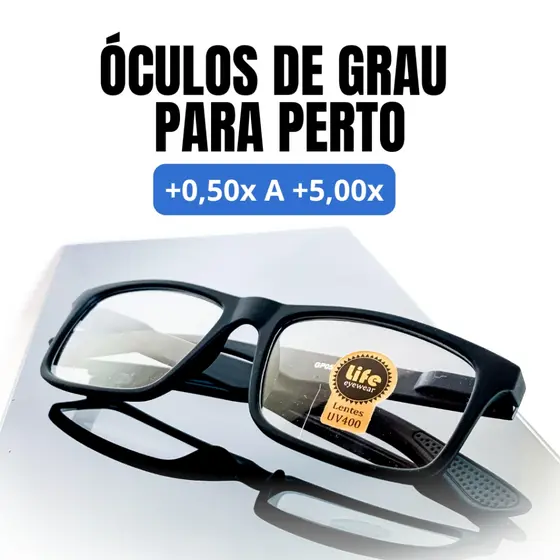 Óculos Grau Emborrachado Leitura Descanso Preto +0.50 Ate +5.00