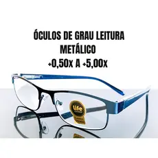 Óculos de Leitura Metálico Retangular Azul com Lente de Grau +0.50 até +5.00 Óculos Pronto para Vista Cansada Leitura