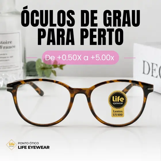 Óculos Grau +0.50 Ate +5.00 Redondo Brilho Tartaruga Leitura Descanso