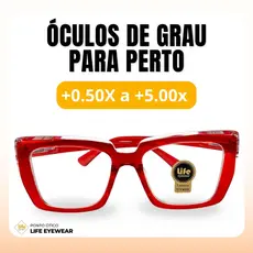 Óculos Quadrado Marília Grau +0,50 a +5,00 Feminino Leitura Hipermetropia Vermelho Transparente