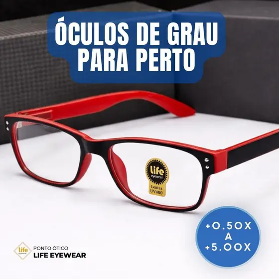 Óculos Grau +0.50 Ate +5.00 Emborrachado com Rebites Metálicos Leitura Descanso Vermelho com Preto
