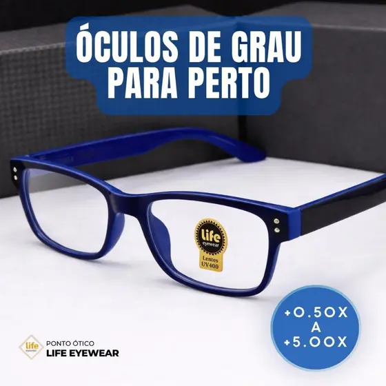 Óculos Grau +0.50 Ate +5.00 Emborrachado com Rebites Metálicos Leitura Descanso Azul com Preto