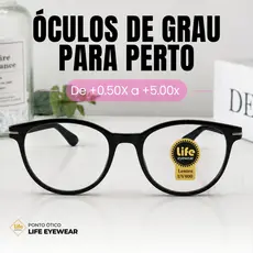 Óculos Grau +0.50 Ate +5.00 Redondo Brilho Preto Leitura Descanso