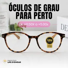 Óculos Grau +0.50 Ate +5.00 Redondo Brilho Rosa Oncinha Leitura Descanso