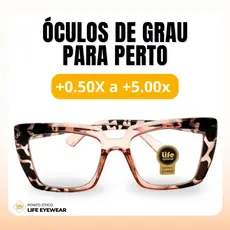 Óculos Quadrado Marília Grau +0,50 a +5,00 Feminino Leitura Hipermetropia Rosa Oncinha