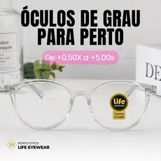 Óculos Grau +0.50 Ate +5.00 Redondo Brilho Transparente Leitura Descanso