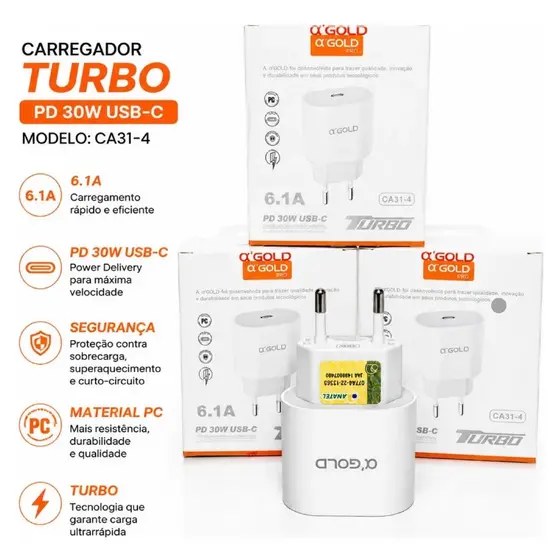 Fonte Carregador Compatível Com Iphone 30w Turbo Pd Usb-c