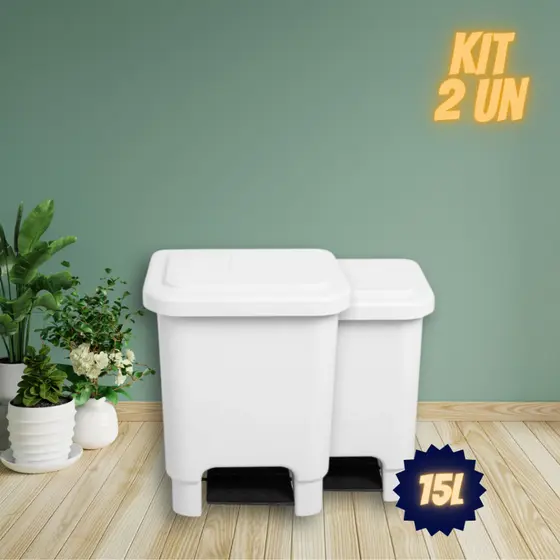 Kit 2 Lixeiras 15L com Pedal Reforçadas – Multiuso para Cozinha, Banheiro e Lavanderia