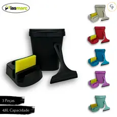 Kit Pia Completo 4,8L Lixeira com Tampa + Suporte para Esponja + Rodinho