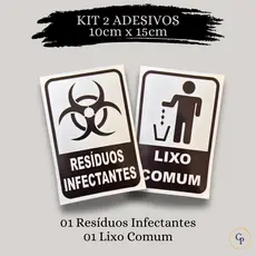 Kit 2 Adesivos Vinil Lavável – Resíduo Infectante + Lixo Comum | Coleta Seletiva para Lixeiras