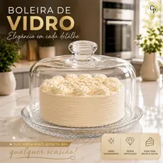 Boleira de Vidro com Tampa Vitazza Prato 28cm para Bolo, Doces, Sobremesas, Decoração, Organização