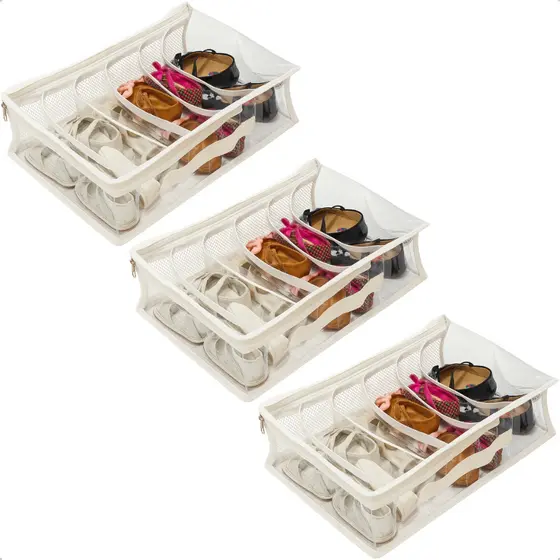 Kit 3 Colmeia Fechada Organizadora Sapato Calçados Infantil Roupas Gaveta Viagem Zíper Anti-poeira