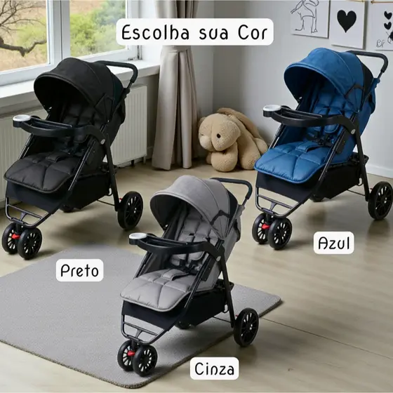 Carrinho de Bebê Passeio Assento Acolchoado Reclinável Até 20kg Com Porta Copos Premium