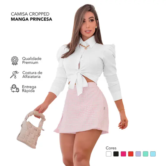 Camisa Cropped Feminina Social  Manga longa