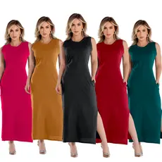 Vestido Feminino de Algodão Midi Casual Basico