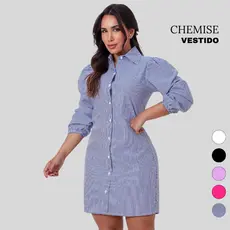 Chemise Vestido Curto Social Casual Manga Longa