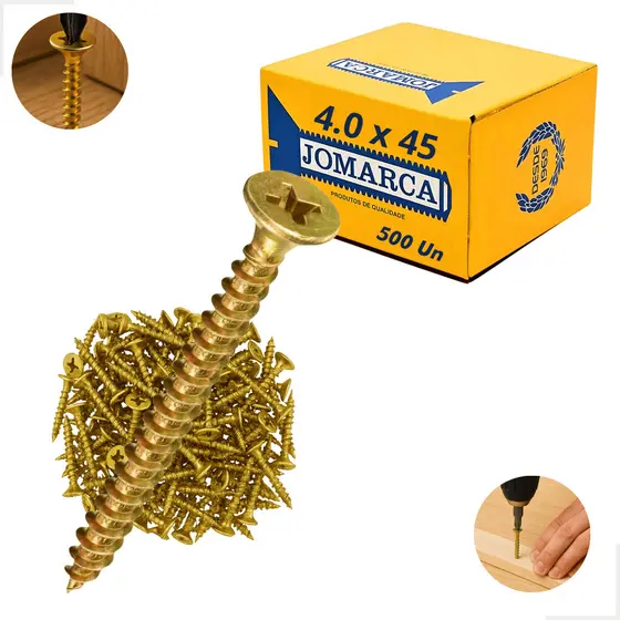 500 Parafusos 4,0x40mm Madeira Philips Chipboard Flangeada MDF Cabeça Chata Bicromatizado
