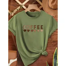 Camiseta Feminina Coffe Blusa estampada preta de algodão Promoção