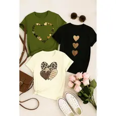 Kit 3 Blusas Femininas 100% Algodão – Confortáveis, Macias, Estampas de Coração, Casual e Moderna