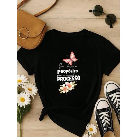. Blusa Feminina 100% Algodão Estampa Borboleta Frase Motivacional – Confortável e Moderna