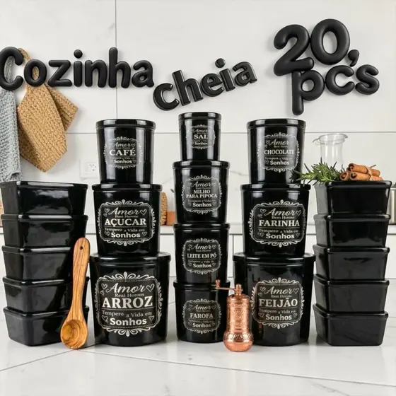 Kit 20 Potes Plásticos Armazenamento De Alimentos E Mantimentos