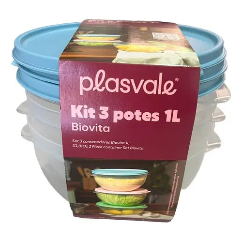 Pote De Plástico Redondo Tampa Colorida 1 Litro P/ Alimentos Azul-aço
