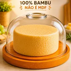 Queijeira Porta Queijo Madeira 100% Bambu Com Tampa Em Acrílico Transparente 19CM Mesa Posta Frios Doces Café da Manhã