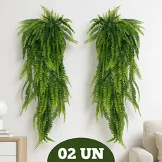 Kit 2 Samambaia Artificial Pendente 80cm PREMIUM Planta Decoração Jardim Flor Folhagem Verde