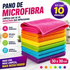 Kit 10 Panos Paninhos de Microfibra Flanela 30X30cm Limpa Vidro Seca Louça Cozinha Secagem Automotiva Alta Absorção
