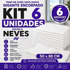 Pano De Chão Extra Grande - 50x80cm Fechado / 100x80cm Aberto Alta Qualidade - Neves - Kit Com 6un