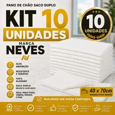 Pano De Chão Duplo Branco Alvejado 100% Algodão Neves  - 40x70cm - Kit Com 10un