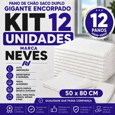 Pano De Chão Extra Grande - 50x80cm Fechado / 100x80cm Aberto Alta Qualidade - Neves - Kit Com 12un