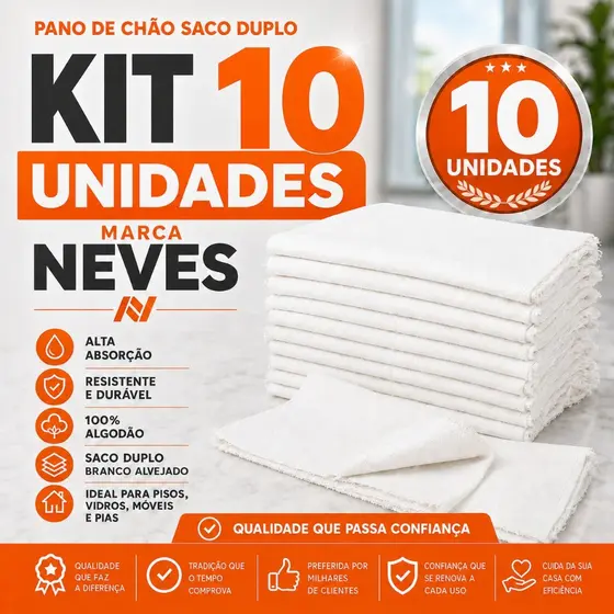 Pano De Limpeza Tipo Saco 50x72cm - Kit Com 10un Branco
