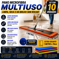 Kit C/ 10 Pano de Chão Microfibra Extra Gigante - 1 Metro x 70 Cm Neves - Cores Variadas - Multiuso
