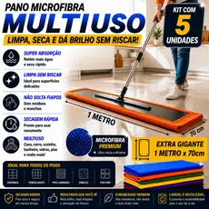 Kit C/ 05 Pano de Chão Microfibra Extra Gigante - 1 Metro x 70 Cm Neves - Cores Variadas - Multiuso