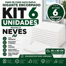 Pano De Chão Extra Grande - 80x40cm Fechado / 80x40cm Aberto Alta Qualidade - Neves - Kit Com 6un