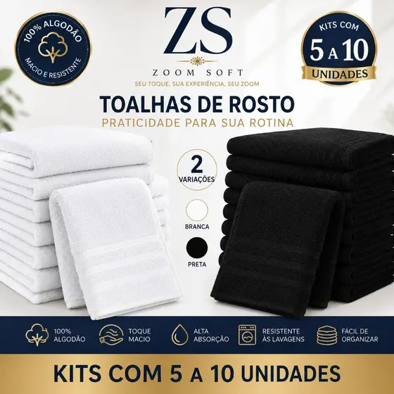 Toalha De Rosto Branca ou Preta Cintia - 70x40cm - Profissional - 82g - Cabeleireiro - Barbearia - Hotel - Dia a Dia