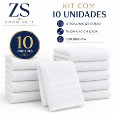 Kit C 10 Toalha De Rosto Branca Cintia - 70x40cm - Profissional - 82g - Cabeleireiro - Zoom Soft - Banheiro