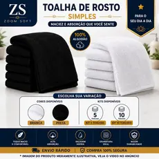 Toalha De Rosto Branca ou Preta Simples - 60x40cm - Profissional - 60g - Cabeleireiro - Barbearia - Hotel - Dia a Dia