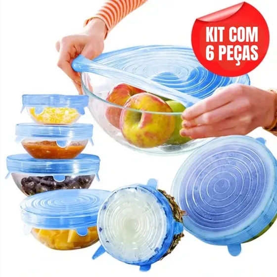 Tampa Para Pote De Silicone Flexivel Reutilizavel Kit 6 Unidades
