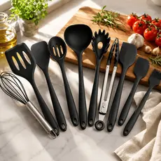 Kit 10 Peças Colheres De Silicone Cabo Inox Utensílios Cozinha