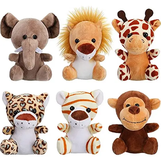 12 cm Mini selva animal de pelúcia leão bonito elefante tigre girafa animal festa temática