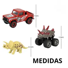 Dinossauro com 2 Carrinhos de Metal – Kit Brinquedo Seguro