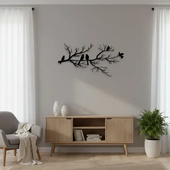 Quadro Decorativo Galho com Pássaros em MDF