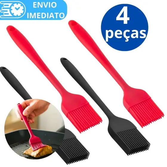 KIT 4 Pincel de Silicone Antiaderente GRANDE Para Casa Cozinha Restaurante Confeitaria Oleo Carne Massa