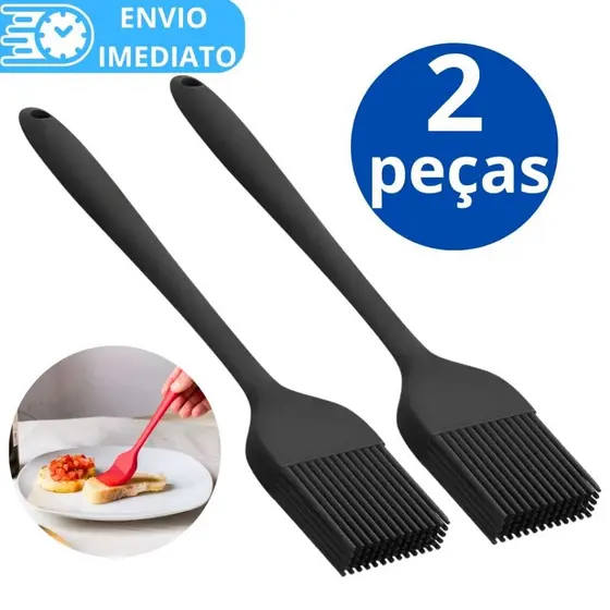 KIT 2 Pincel de Silicone Antiaderente 25cm Para Casa Cozinha Doceria Restaurante Confeitaria Oleo Carne Massa Bolo