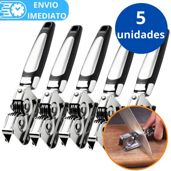 KIT 5 Afiador Amolador de Facas de Aço Inox Profissional para Casa Restaurante Resistente 3 Laminas