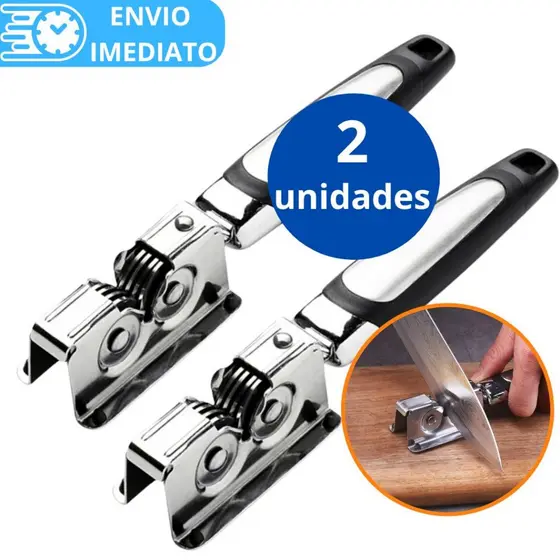 KIT 2 Afiador Amolador de Facas de 100% Aço Inox Profissional para Casa Restaurante Resistente 3 Laminas